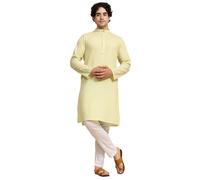 SKAVIJ Tunique en Coton pour Homme Kurta Pyjama Indian Yoga Casual Dress Set (Citron, Medium)
