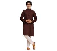 SKAVIJ Tunique en Coton pour Homme Kurta Pyjama Indian Yoga Casual Dress Set (Marron, 4X-Large)