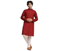 SKAVIJ Tunique en Coton pour Homme Kurta Pyjama Indian Yoga Casual Dress Set (Rouge, XX-Large)