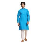 SKAVIJ Tunique en Coton pour Homme Kurta Pyjama Indian Yoga Casual Dress Set (Turquoise, Medium)