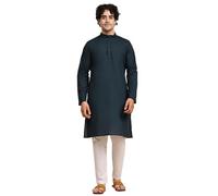 SKAVIJ Tunique en Coton pour Homme Kurta Pyjama Indian Yoga Casual Dress Set (Vert, XX-Large)
