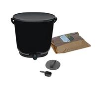 Skaza Bokashi Essential Composteur de Cuisine 15,3 L - Bokashi Composteur Anti-Odeurs Plastique avec Robinet - Kit de Démarrage + 1 kg de Ferment, Noir