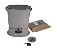 Skaza Bokashi Essential Composteur de Cuisine 15,3 L, Gris Clair | Bokashi Composteur Anti-Odeurs, Plastique avec Socle et Robinet, Kit de Démarrage, 1 kg de Ferment