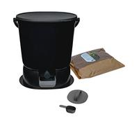 Skaza Bokashi Essential Composteur de Cuisine 15,3 L, Noir | Bokashi Composteur Anti-Odeurs, Plastique avec Socle et Robinet, Kit de Démarrage, 1 kg de Ferment