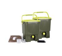 Skaza Bokashi Organko 1 Composteur de Cuisine (2 x 16L) - Bokashi Composteur sans Odeur en Plastique Recyclé - Kit de Démarrage + 1 kg de Ferment - Olive-Citron Vert