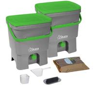 Skaza Bokashi Organko 1 Composteur de Cuisine (2 x 16L) - Bokashi Composteur sans Odeur en Plastique Recyclé - Kit de Démarrage + 1 kg de Ferment - Gris-Vert