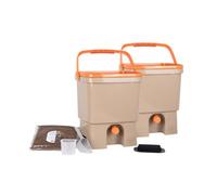 Skaza Bokashi Organko 1 Composteur de Cuisine (2 x 16L) - Bokashi Composteur sans Odeur en Plastique Recyclé - Kit de Démarrage + 1 kg de Ferment - Cappuccino-Orange