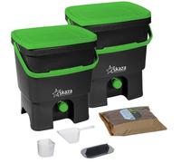 Skaza Bokashi Organko 1 Composteur de Cuisine (2 x 16L) - Bokashi Composteur sans Odeur en Plastique Recyclé - Kit de Démarrage + 1 kg de Ferment - Noir-Vert