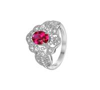 Skcess Alliance en or blanc 9 K/14 K/18 carats pour femme - Rubis ovale rouge créé en laboratoire - Bague de promesse simple et élégante, 6, Or blanc 9 carats, Rubis synthétique