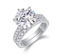 Skcess Alliance pour femme en or blanc 9 K/14 K/18 carats/platine Pt950 blanc, ensemble de 2 bagues avec moissanite ronde de 11 mm, alliance 5 carats pour femme, 58 (18,5), Moissanite, Moissanite