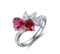 Skcess Alliances en argent sterling avec rubis synthétique rouge, double cœur avec rubis artificiel 2,36 carats, 61 (19.4), Rubis synthétique, Rubis de synthèse
