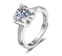 Skcess Alliances en or blanc 18 carats Moissanite blanche, bague de promise à 4 dents, 53 (16.9), Moissanite, Moissanite