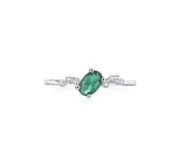 Skcess Alliances en or blanc 9 carats, design simple vert ovale à 4 griffes 0,5 ct émeraude et moissanite pour femme, 10.5, Émeraude de laboratoire en or blanc 9 carats, Zircone cubique