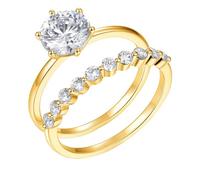 Skcess Alliances en or blanc 9 carats pour femme, ensemble de 2 bagues de fiançailles vintage en moissanite blanche 1 ct, 6, Moissanite en or jaune 18 carats, Zircone cubique