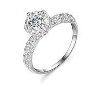 Skcess Alliances en or blanc 9 K/14 K/18 carats, 4 griffes blanches rondes avec moissanite 1 ct, 7.5, Platine 950 Moissanite, Zircone cubique