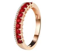 Skcess Alliances en or rose 18 carats avec rubis rouge carré - Bague de fiançailles avec rubis rouge 0,75 carats et diamant pour femme, Taille 50 (Ø 15,9 mm), Métal précieux, Rubis