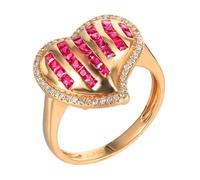 Skcess Alliances en or rose 18 carats avec rubis rouge carré en forme de cœur avec 0,675 ct et bague diamant pour femme, 49 (15.6), Métal précieux, Rubis