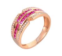 Skcess Alliances en or rose 18 carats avec rubis rouge carré pour femme avec rubis rouge 0,68 carats et diamant pour femme, 63 (20.1), Métal précieux, Rubis