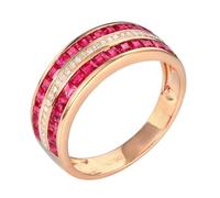 Skcess Alliances en or rose 18 carats avec rubis rouge carré pour femme avec rubis rouge de 1,54 carats et diamant, 56 (17,8), Métal précieux, Rubis