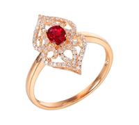 Skcess Alliances en or rose 18 carats avec rubis rouge ovale, fleur creuse avec rubis rouge 0,4 carats et diamant pour femme, 53 (16.9), Métal précieux, Rubis