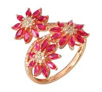 Skcess Alliances en or rose 18 carats rubis rouge marquise, alliances trois fleurs avec rubis de 1,10 carat et bague en diamant pour femme, 65 (20,7), métal précieux, rubis, 65 (20.7), Métal précieux,