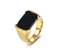 Skcess Alliances pour homme en acier inoxydable, rectangulaires, forme classique, bague de fiançailles avec pierre noire, alliances vintage pour homme, taille 57-70, Acier inoxydable, Pierre noire