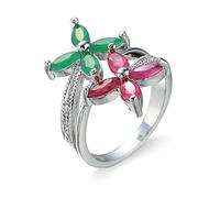 Skcess Bague Anneaux Femme Plaqué Argent, Alliance Femme Rouge, Vert Fleur Double Croix Zircone Cubique Anneaux Bague Femme Taille 56.5