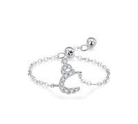 Skcess Bague d'amitié en or blanc 9 carats pour femme, chaîne réglable en forme de lettres de l'alphabet arabe avec moissanite ronde, 10, Moissanite or blanc, Zircone cubique