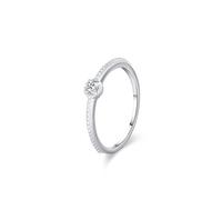 Skcess Bague d'amitié en or blanc 9 carats pour femme, solitaire simple et empilable bleu 0,1 ct avec topaze ronde pour femme, 11, Diamant en or blanc 9 carats, Zircone cubique