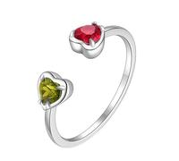 Skcess Bague de couple en or blanc 9 K/14 carats avec rubis artificiel rouge, 4 mm, réglable, en forme de cœur ouvert, bague de fiançailles pour femme, 56 (17,8), Métal précieux, Rubis artificiel