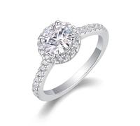 Skcess Bague de doigt du milieu en or blanc 9 K/14 K/18 carats/platine Pt950 pour femme - Demi-éternité blanche avec moissanite ronde de 6,5 mm 1 carat pour femme, 58 (18,5), Moissanite, Moissanite