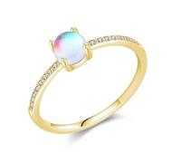 Skcess Bague de fiançailles délicate en or jaune 9 K/14 carats avec pierre de lune multicolore 5 x 5 mm pour femme, 53 (16.9), Métal précieux, Pierre de lune