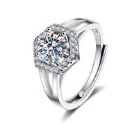 Skcess Bague de fiançailles en or blanc 18 carats Moissanite blanche Bague éternité Hexagon, Taille 50 (Ø 15,9 mm), Moissanite, Moissanite