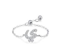 Skcess Bague de fiançailles en or blanc 9 carats avec chaîne réglable en forme de lettres de l'alphabet arabe avec moissanite ronde pour femme, 4.5, Moissanite platine, Zircone cubique