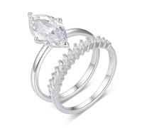 Skcess Bague de fiançailles en or blanc 9 carats, ensemble de 2 bagues de fiançailles en moissanite blanche 3 carats, 10, Platinum PT950 Moissanite, Zircone cubique