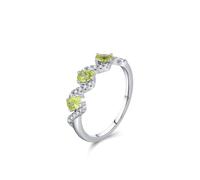 Skcess Bague de fiançailles en or blanc 9 carats pour elle, motif vague torsadée vert clair avec péridot ovale et moissanite ronde 0,25 ct