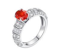 Skcess Bague de fiançailles en or blanc 9 K/14 carats avec rubis artificiel rouge, 6 x 8 mm, vintage 3,5 mm de large, bague de promesse pour femme, 52 (16,6), Métal précieux, Rubis artificiel