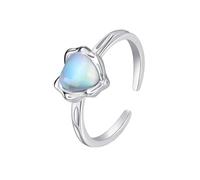 Skcess Bague de fiançailles en or blanc 9 K/14 carats - Pierre de lune multicolore - 6 x 6 mm - Bague cœur irrégulière réglable, 52 (16,6), Métal précieux, Pierre de lune