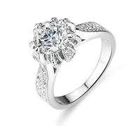 Skcess Bague de fiançailles en or blanc 9 K/14 K/18 carats, fleur blanche et 4 griffes rondes avec moissanite 1 ct, 4.5, Platine 950 Moissanite, Zircone cubique