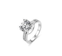 Skcess Bague de fiançailles en or blanc 9K/14K/18K pour femme, bague de fiançailles ronde blanche à 4 griffes avec moissanite 3 carats, 4.5, Platine 950 Moissanite, Zircone cubique