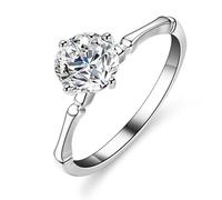 Skcess Bague de fiançailles en or blanc 9K/14K/18K, solitaire rond blanc à 4 griffes avec moissanite 1 ct pour femme, 11, Platine 950 Moissanite, Zircone cubique