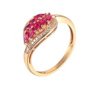Skcess Bague de fiançailles en or jaune 18 carats avec rubis rouge marquise en forme de marquise avec rubis de 0,416 carats et diamant pour femme, 61 (19.4), Métal précieux, Rubis