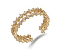 Skcess Bague de fiançailles en or jaune 9 K/14 K/18 K avec moissanite, bague ouverte en forme d'éternité, or jaune 14 carats (585), Moissanite