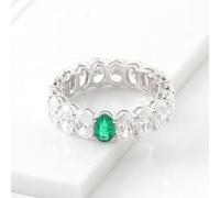 Skcess Bague de fiançailles ovale en or blanc 9 carats/14 carats/18 carats avec émeraude et moissanite Vert, 57 (18.1), émeraude, Émeraude