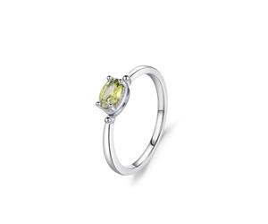 Skcess Bague de fiançailles simple en or blanc 9 carats, design élégant vert avec solitaire péridot ovale 0,5 ct pour femme, 8, Péridot platine, Zircone cubique