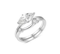 Skcess Bague de mariage en or blanc 9 carats pour femme, ensemble de 2 bagues de fiançailles simples en moissanite blanche 1 ct, 7.5, Platinum PT950 Moissanite, Zircone cubique