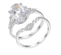 Skcess Bague de mariage en or blanc 9 carats pour femme, ensemble de 2 bagues en moissanite blanche 4,5 carats pour femme, 8.5, Moissanite or blanc, Zircone cubique