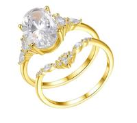 Skcess Bague de mariage en or blanc 9 carats pour femme, ensemble de 2 bagues en moissanite blanche 4,5 carats pour femme, 9, Moissanite en or jaune 9 carats, Zircone cubique