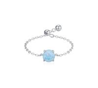 Skcess Bague de promesse en or blanc 9 carats pour femme, chaîne réglable avec solitaire 0,75 ct rond opale bleu alliance pour femme, 9.5, Opale platine, Zircone cubique