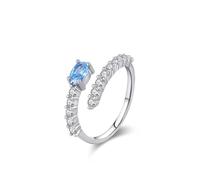 Skcess Bague de promesse mignonne en or blanc 9 carats pour femme, design ouvert bleu clair avec topaze ovale et moissanite ronde 0,5 ct bagues personnalisées pour femme, 5, Topaze platine, Zircone